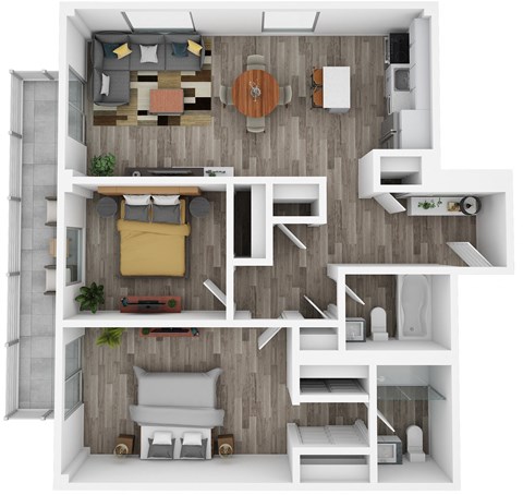 Floor plan for 2 beds, 2 baths, 1100 sqft